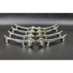 Vintage Silver Plated Dachshund 8 Dogs Knifes/Spoons Rests Unique Excellent Cond